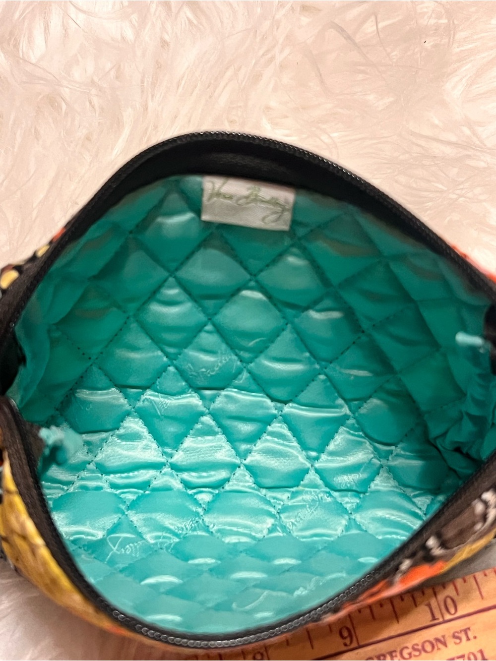 Vera Bradley Orange Floral Quilted Cosmetic Pouch with Aqua & Yellow Accents - Picture 7 of 9